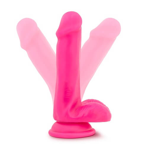 6 Inch Dual Density Cock with Balls Neon Pink